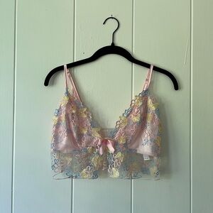 Pastel Floral Lace Bralette with Bow